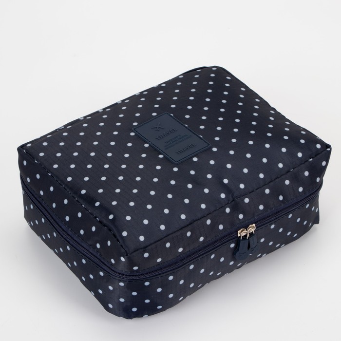 фото Косметичка дор горох, 21*8*16, 2 отдела на молнии, темно-синий
