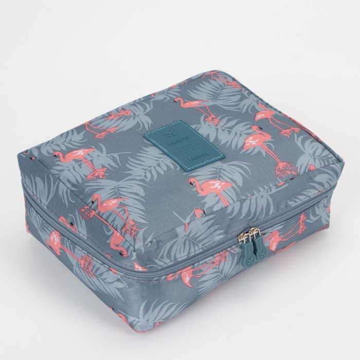фото Косметичка дор фламинго, 21*8*16, 2 отдела на молнии, серый