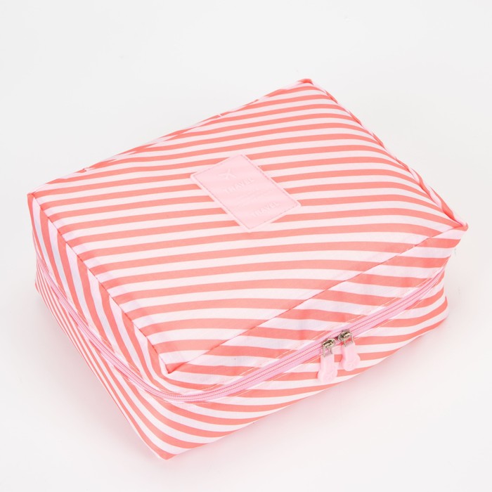 фото Косметичка дор полосы, 21*8*16, 2 отдела на молнии, розовый