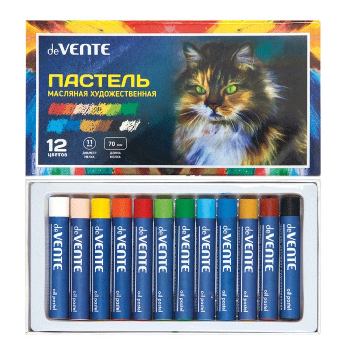 Пастель масляная deVENTE 12 цветов, круглая, 70/11 мм
Пастель масляная deVENTE 12 цветов, круглая, 70/11 мм