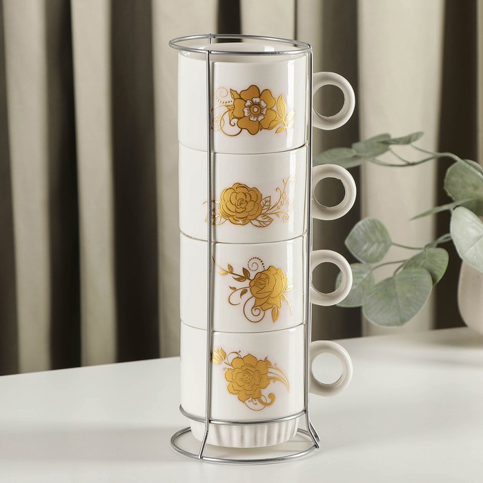Набор кружек керамический на металлической подставке «Золотые розы», 4 предмета: 250 мл, цвет белый
Набор кружек керамический на металлической подставке «Золотые розы», 4 предмета: 250 мл, цвет белый