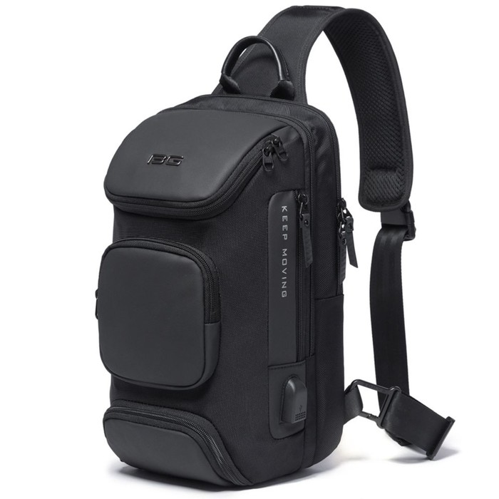фото Bg7086 рюкзак-слинг bange, 2 отдела на молнии, с usb, цвет черный (9.7"), 21х12х35см