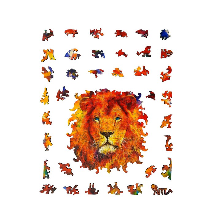 фото Фигурный деревянный пазл animal art, «лев» 112 деталей нескучные игры