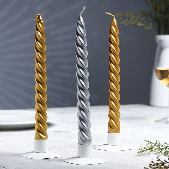 Набор свечей витых разноцветный металлик, 3 штуки
Набор свечей витых разноцветный металлик, 3 штуки