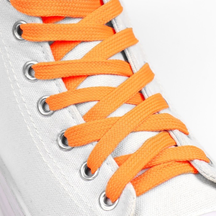 фото Шнурки для обуви, пара, плоские, 10 мм, 130 см, цвет неон оранжевый onlitop