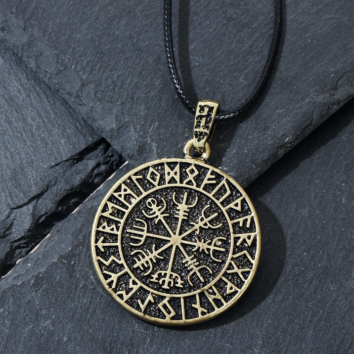 фото Кулон-амулет "тёмный манускрипт" компас викинга, цвет чернёное золото, 50см queen fair