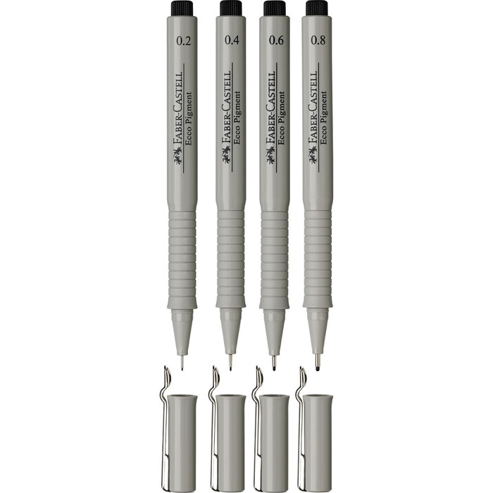 Набор ручек капиллярных Faber-Castell Ecco Pigment черные, 4 штуки, 0,2/0,4/0,6/0,8 мм, с европодвесом
Набор ручек капиллярных Faber-Castell Ecco Pigment черные, 4 штуки, 0,2/0,4/0,6/0,8 мм, с европодвесом
