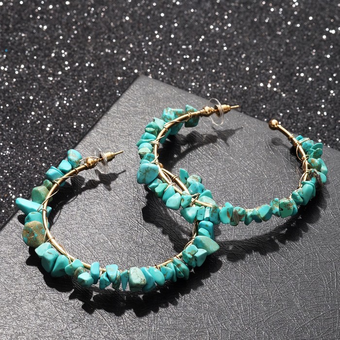 Серьги-кольца "Природа" под бирюзу, d=6,5 см, цвет бирюзовый в золоте 
Серьги-кольца "Природа" под бирюзу, d=6,5 см, цвет бирюзовый в золоте