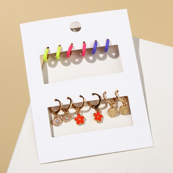 Набор серьги 6 пар "Цацки" кольца, цветочки, цветные в золоте
Набор серьги 6 пар "Цацки" кольца, цветочки, цветные в золоте