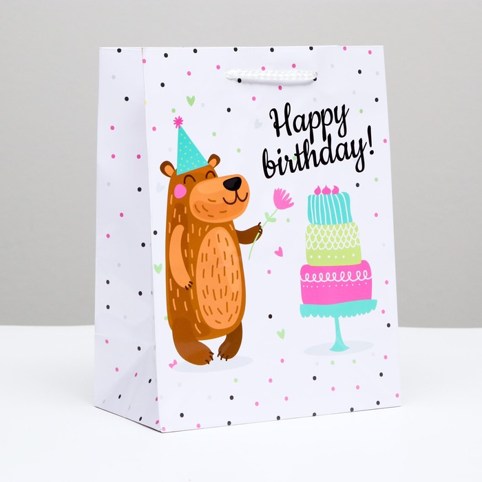 Пакет подарочный "Мишка и торт", 18 х 24 х 10 см
Пакет подарочный "Мишка и торт", 18 х 24 х 10 см