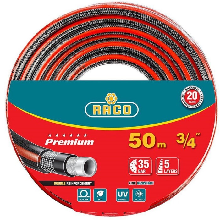 Шланг, ПВХ, d = 19 мм (3/4"), L = 50 м, 35 атм., 5-слойный, армированный, RACO PREMIUM
Шланг, ПВХ, d = 19 мм (3/4"), L = 50 м, 35 атм., 5-слойный, армированный, RACO PREMIUM