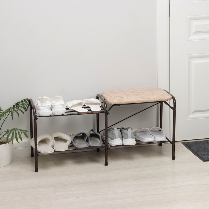Подставка для обуви с сиденьем, 2 яруса, 80 см, цвет медный антик
Подставка для обуви с сиденьем, 2 яруса, 80 см, цвет медный антик
