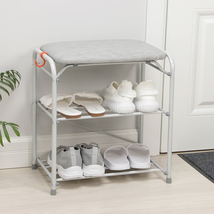 Подставка для обуви с сиденьем, 3 яруса, 45 см, цвет белое серебро
Подставка для обуви с сиденьем, 3 яруса, 45 см, цвет белое серебро