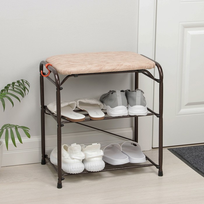 Подставка для обуви с сиденьем, 3 яруса, 45 см, цвет медный антик
Подставка для обуви с сиденьем, 3 яруса, 45 см, цвет медный антик