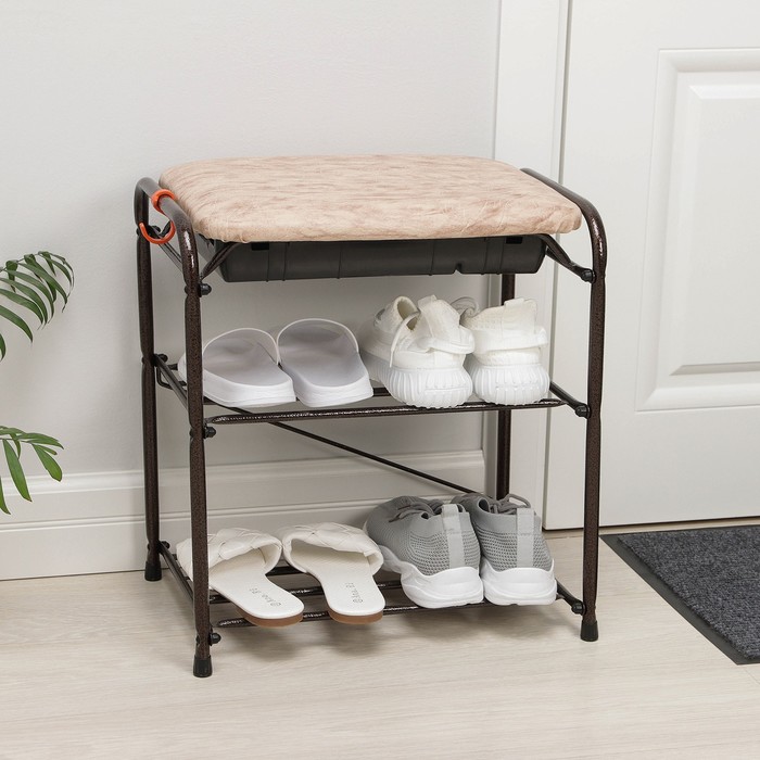 Подставка для обуви с сиденьем и ящиком, 3 яруса, 45×30×48 см, цвет медный антик
Подставка для обуви с сиденьем и ящиком, 3 яруса, 45×30×48 см, цвет медный антик