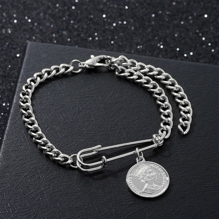 Браслет металл "Цепь" булавка и монета, цвет серебро, 25см
Браслет металл "Цепь" булавка и монета, цвет серебро, 25см