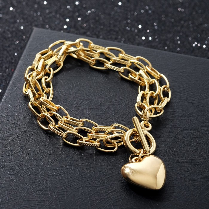 Браслет металл "Цепь" сердечко и звенья с узорами, цвет золото, 19,5см
Браслет металл "Цепь" сердечко и звенья с узорами, цвет золото, 19,5см