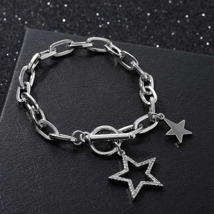 Браслет "Цепь" звезда и тогл, цвет белый в серебре, 18см 
Браслет "Цепь" звезда и тогл, цвет белый в серебре, 18см