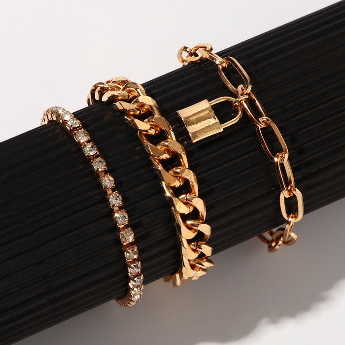 Набор 3 браслета "Цепь" замок, цвет золото, 19см
Набор 3 браслета "Цепь" замок, цвет золото, 19см