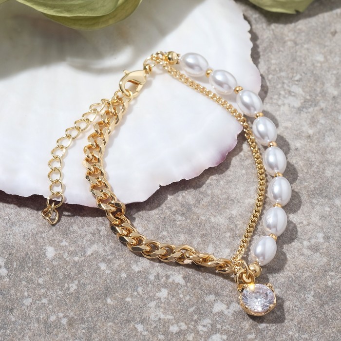 Браслет "Цепь" драгоценность, цвет белый в золоте, 18см 
Браслет "Цепь" драгоценность, цвет белый в золоте, 18см