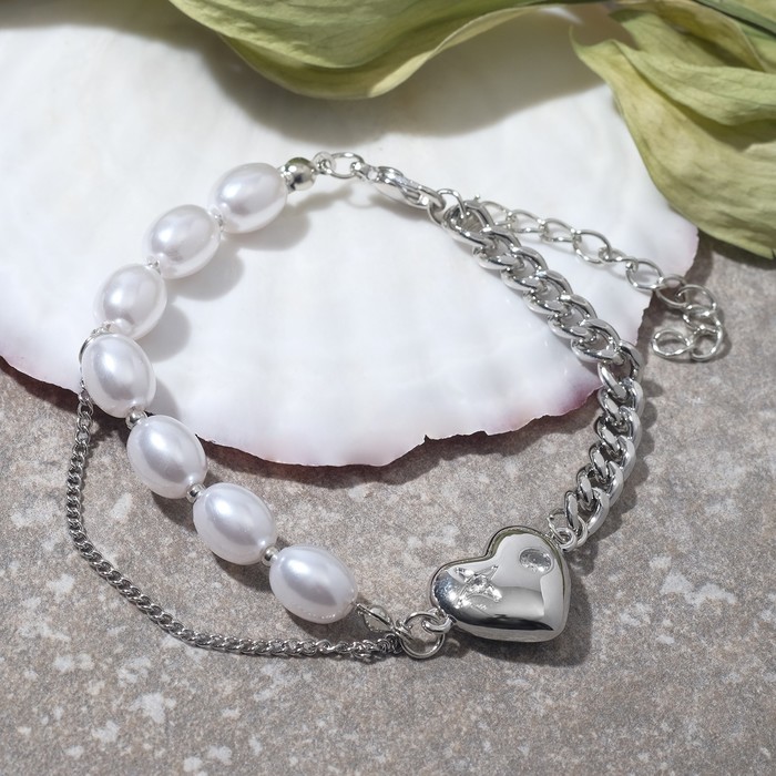 Браслет "Цепь" сердце с рисунком, цвет белый в серебре, 18см
Браслет "Цепь" сердце с рисунком, цвет белый в серебре, 18см
