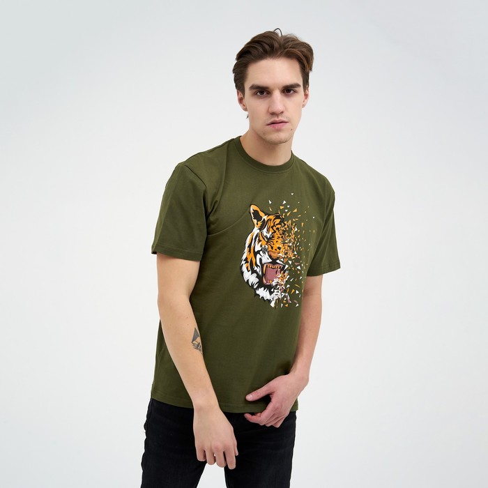 фото Футболка мужская «тигр», цвет хаки, размер 48