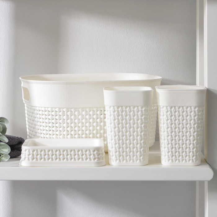 Набор аксессуаров для ванной комнаты OSLO Mini, 4 предмета (органайзер А5, дозатор, мыльница, стакан), цвет молочный
Набор аксессуаров для ванной комнаты OSLO Mini, 4 предмета (органайзер А5, дозатор, мыльница, стакан), цвет молочный