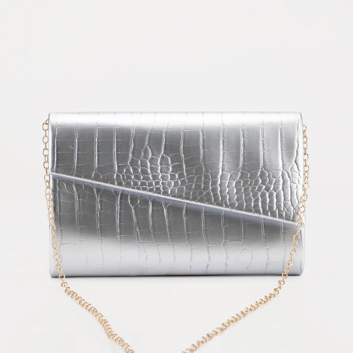 Сумка-клатч, отдел на клапане, цвет серебрянный 
Сумка-клатч, отдел на клапане, цвет серебрянный