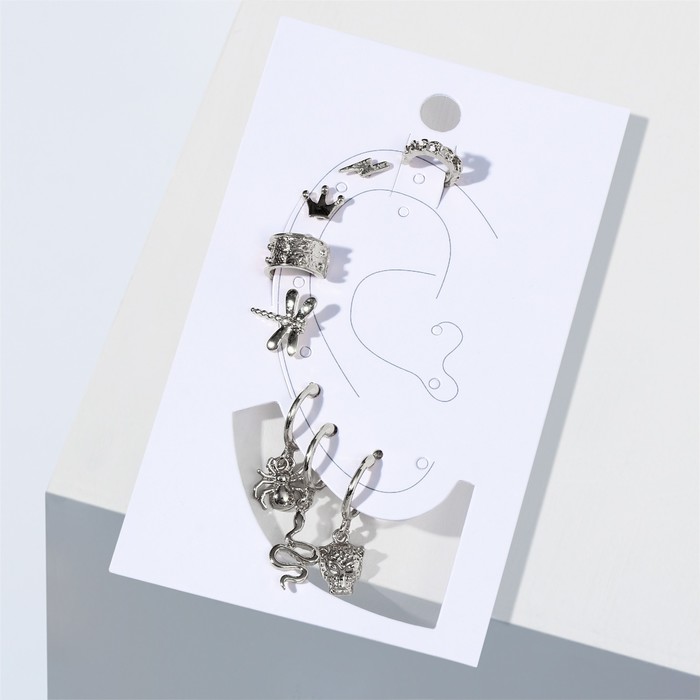 Набор серьги и каффа «Настроение», стрекоза, кошка, змея, цвет серебро
Набор серьги и каффа «Настроение», стрекоза, кошка, змея, цвет серебро