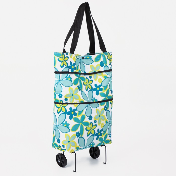 фото Сумка хозяйственная складная на 2х колёсах, на кнопке, цвет белый