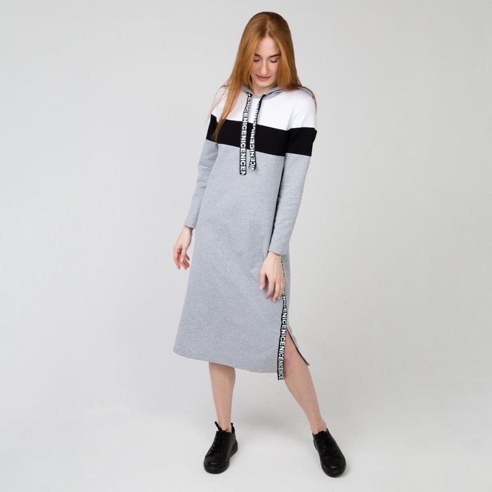 Платье с капюшоном, серый меланж, размер 44
Платье с капюшоном, серый меланж, размер 44