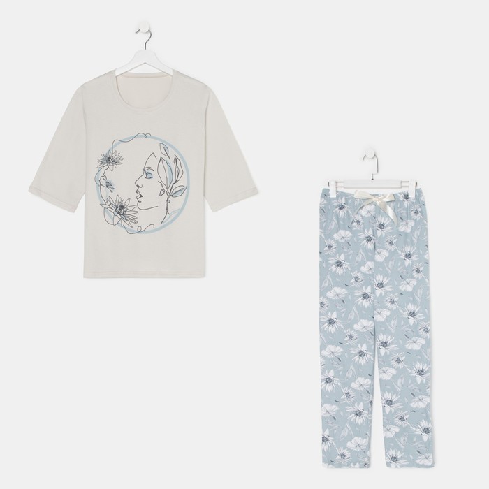 Комплект (футболка, брюки) домашний женский, цвет серый, размер 50 
Комплект (футболка, брюки) домашний женский, цвет серый, размер 50