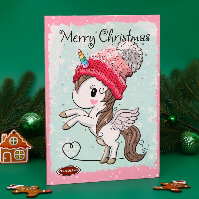 фото Адвент календарь с мини плитками из молочного шоколада magic cute unicor микс, 50 г chocoland