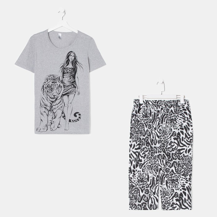 фото Пижама женская (футболка и бриджи) "сансара", цвет серый, р-р 50 трикотаж с любовью
