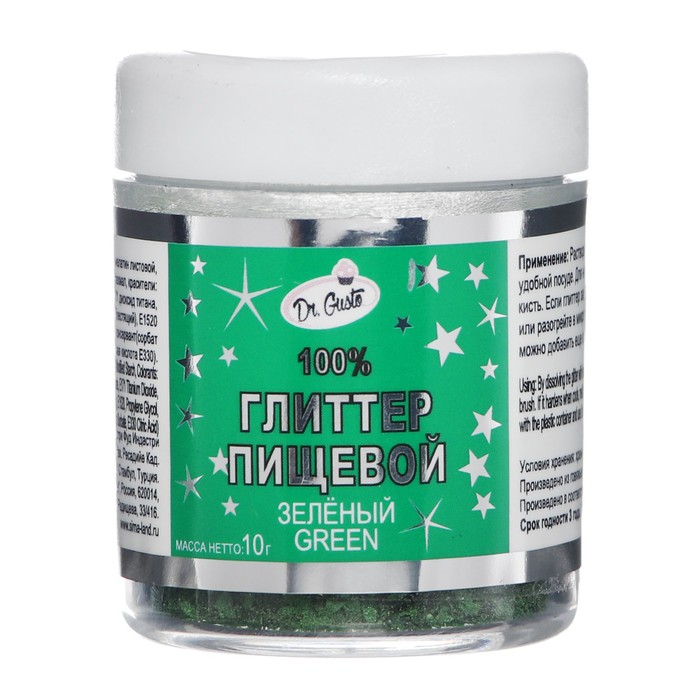 Глиттер съедобный "Dr.Gusto", цвет зеленый, 10 г
Глиттер съедобный "Dr.Gusto", цвет зеленый, 10 г