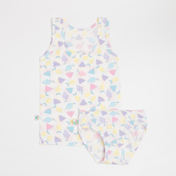 Комплект для девочки (майка, трусы) Фрукты, цвет белый/желтый/голубой, рост 98-104 см (28)
Комплект для девочки (майка, трусы) Фрукты, цвет белый/желтый/голубой, рост 98-104 см (28)