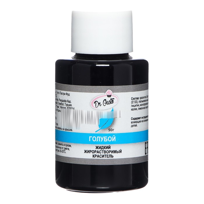 Жидкий жирорастворимый краситель "Dr Gusto", цвет голубой, 50 г
Жидкий жирорастворимый краситель "Dr Gusto", цвет голубой, 50 г