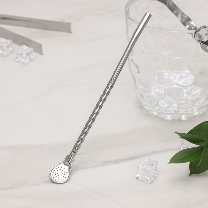 фото Ложка - бомбилья для матэ, 20,5×2 см, витая, цвет серебро