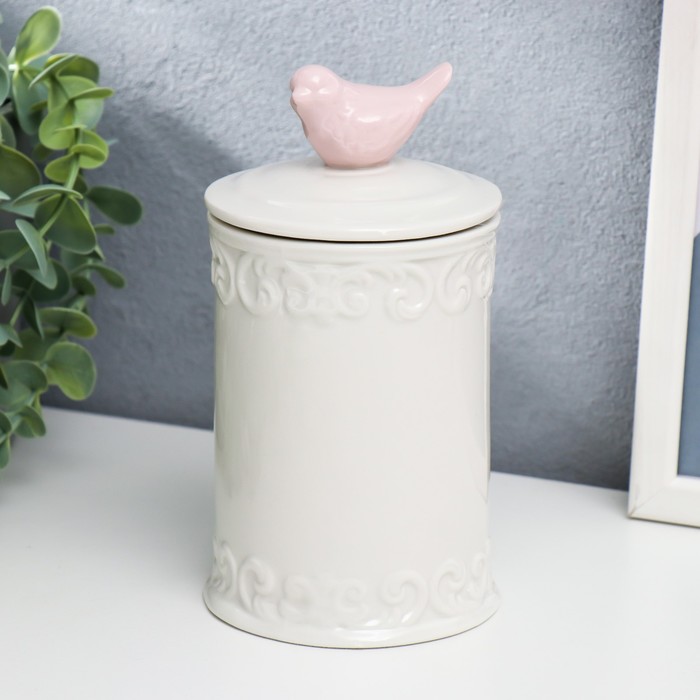 Шкатулка керамика "Розовый воробей. Завитки" белая 16,5х9х9 см 
Шкатулка керамика "Розовый воробей. Завитки" белая 16,5х9х9 см