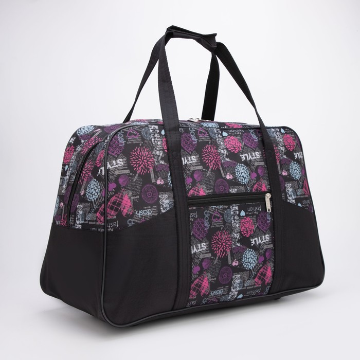 Сумка дорожная на молнии, 3 наружных кармана, цвет чёрный/сиреневый
Сумка дорожная на молнии, 3 наружных кармана, цвет чёрный/сиреневый