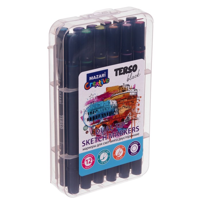 Маркеры для скетчинга двусторонние Mazari Terso Black, 12 цветов, Main colors (основные цвета)
Маркеры для скетчинга двусторонние Mazari Terso Black, 12 цветов, Main colors (основные цвета)