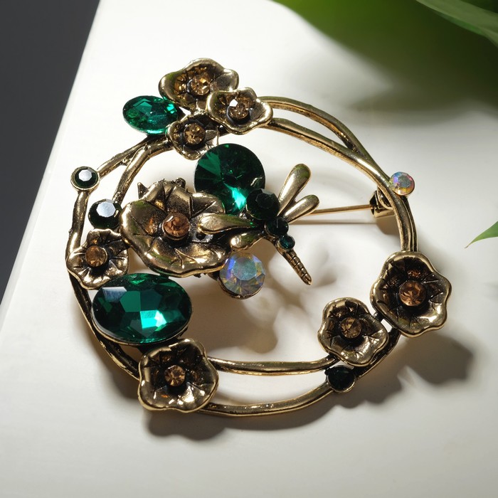 Брошь "Стрекоза" в венке цветов, цвет зелёный в золоте
Брошь "Стрекоза" в венке цветов, цвет зелёный в золоте