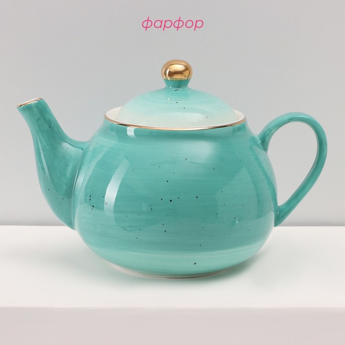 фото Сервиз фарфоровый чайный доляна «млечный путь», 15 предметов: 6 чашек 220 мл, 6 блюдец d=13,5 см, молочник 300 мл, сахарница 350 мл, чайник 1000 мл, цвет бирюзовый