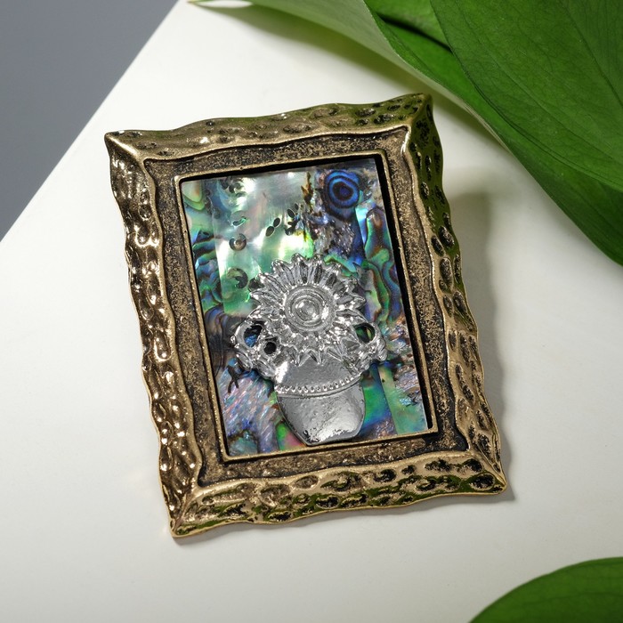 Брошь "Галиотис" натюрморт, цветная в чернёном золоте