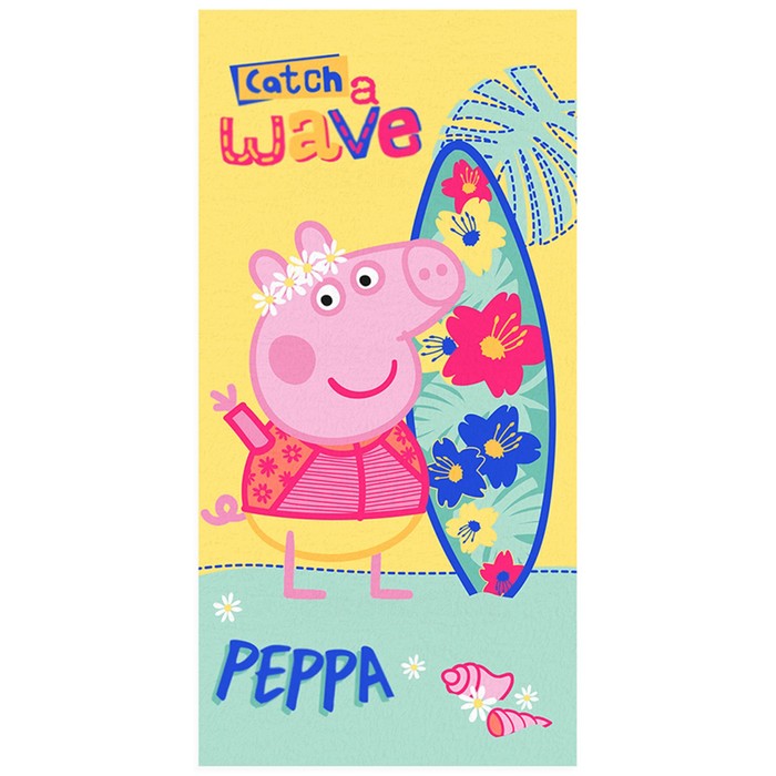 фото Махровое полотенце «свинка пеппа серфер», размер 60x120 см peppa pig
