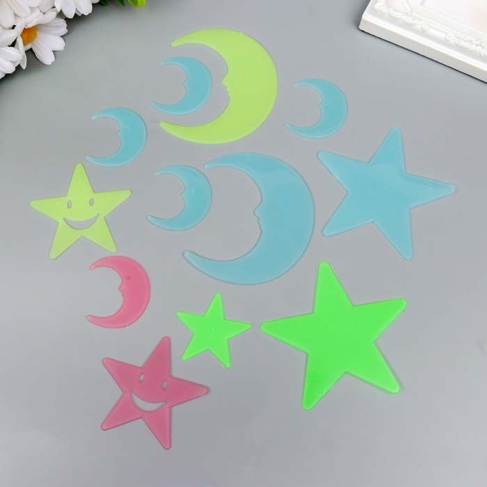 Наклейка фосфорная пластик "Месяц и звёзды" набор 12 шт МИКС 17х12 см
Наклейка фосфорная пластик "Месяц и звёзды" набор 12 шт МИКС 17х12 см