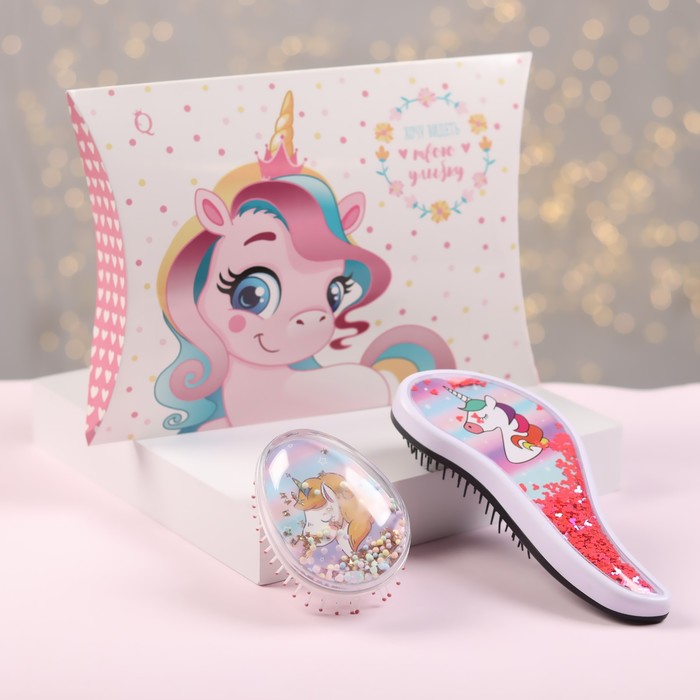 Подарочный набор «Единорожка-шейкер», 2 предмета: массажные расчёски, рисунок МИКС