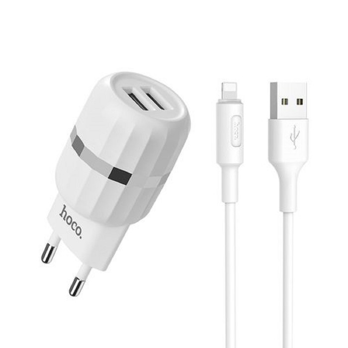 Сетевое зарядное устройство Hoco C41A, 2хUSB, 2.4 А, кабель Lightning, 1 м, белое
Сетевое зарядное устройство Hoco C41A, 2хUSB, 2.4 А, кабель Lightning, 1 м, белое