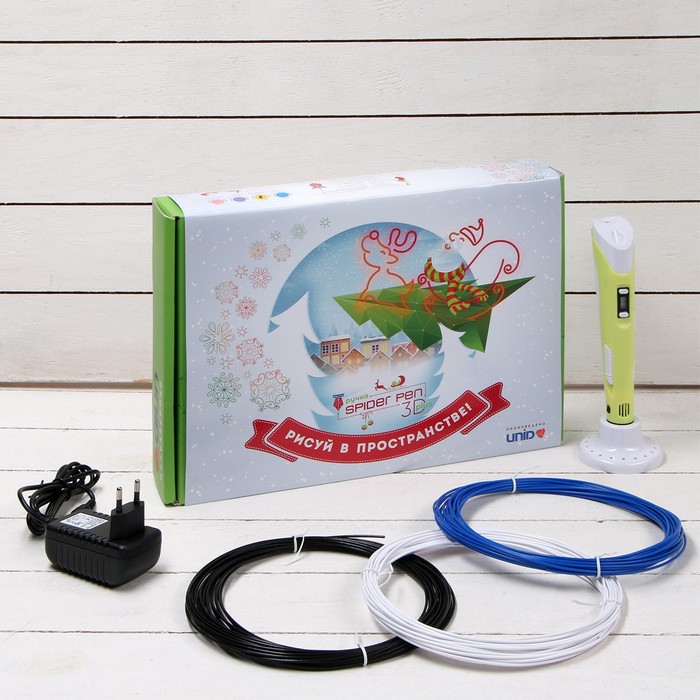 Комплект 3D ручка Spider Pen PLUS + трафарет + пластик PLA 10 цветов по 10м, желтый 
Комплект 3D ручка Spider Pen PLUS + трафарет + пластик PLA 10 цветов по 10м, желтый