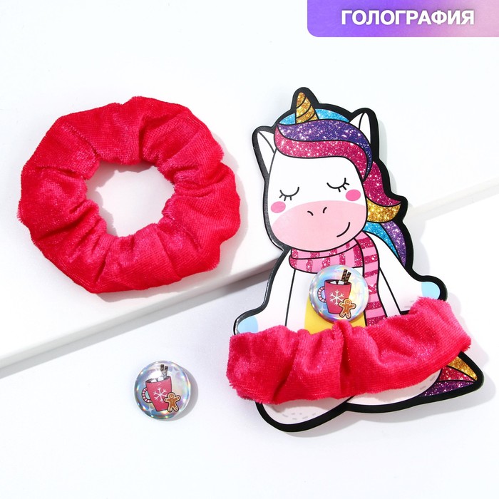 фото Набор резинка + значок на формовой подложке "единорожек", d= 4 см. art beauty